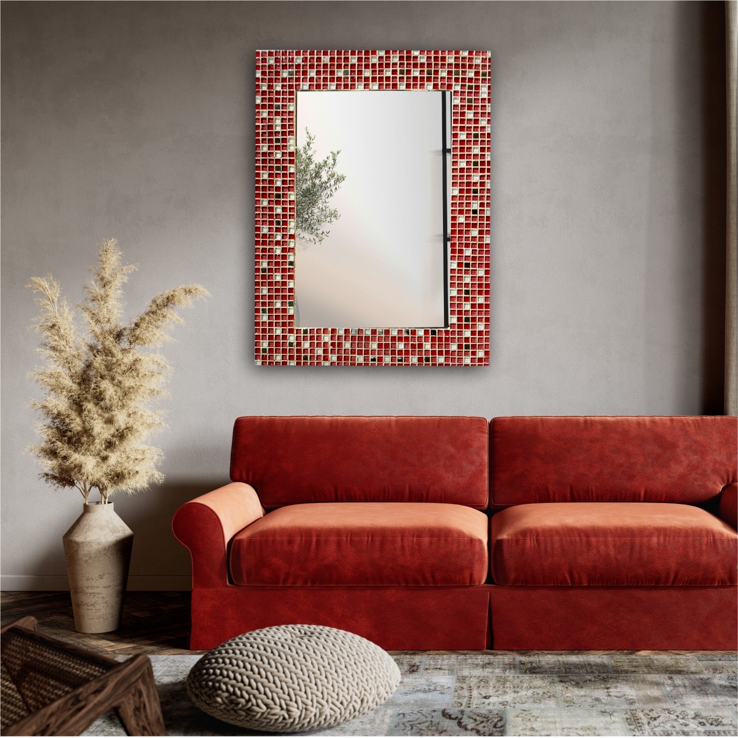 Monochrome Glass Mosaic Hanging Wall Mirror for Sophisticated Country Homes